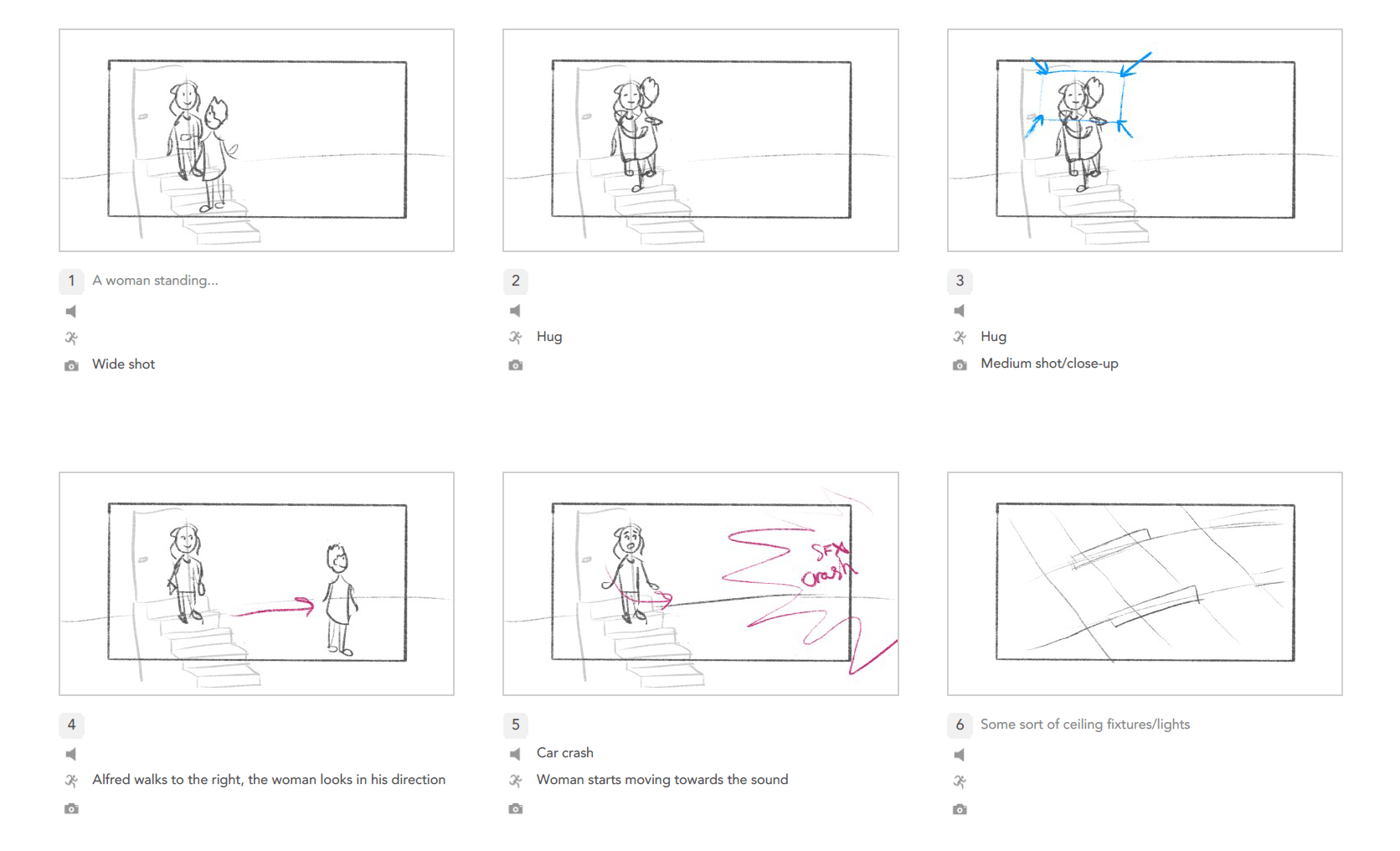 Storyboard with sketches
